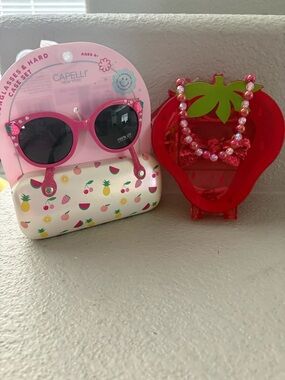Nordstrom Pink Kids Sunglasses with Fruit Print Case